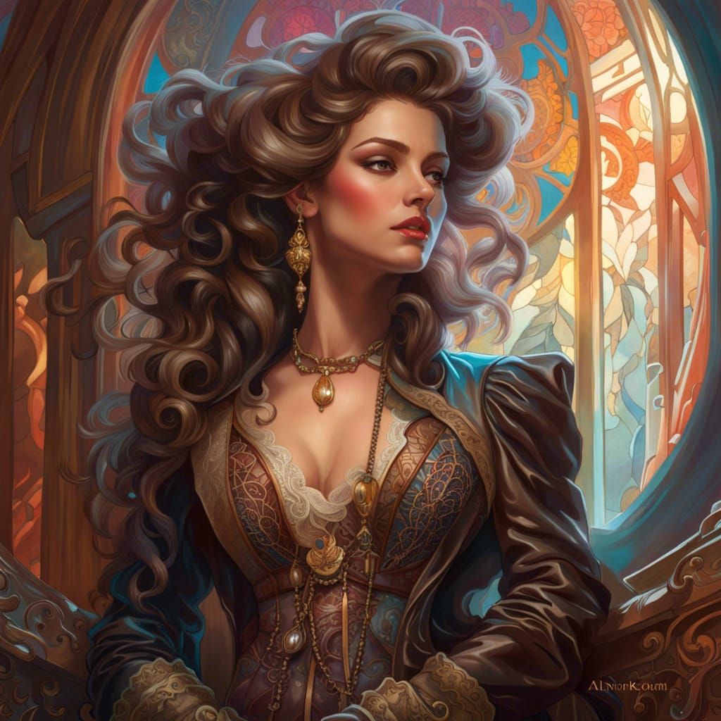 Rococo Woman in Leather and Lace Portrait