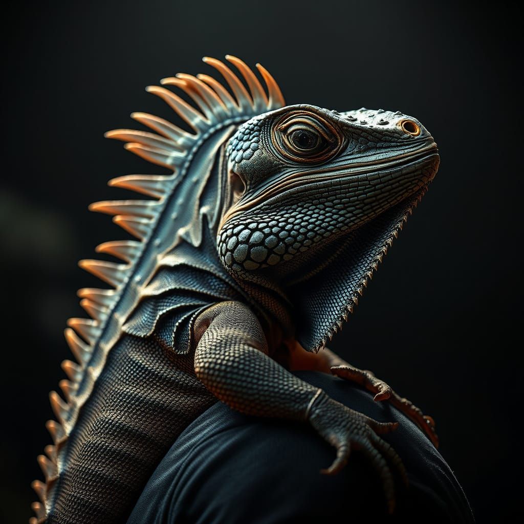 Regal Iguana Portrait in Hyperrealistic Detail