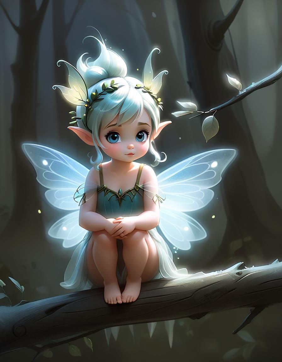Adorable Baby Fairy in Forest Illustration