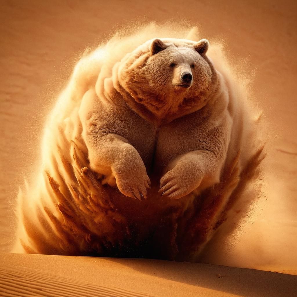 Obese Sand Bear Bursts from Desert Dunes