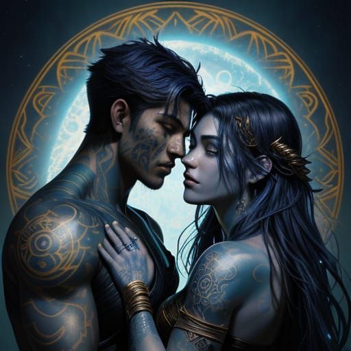Teen Couple With Celestial Tattoos in Ancient Ruins Comic St...