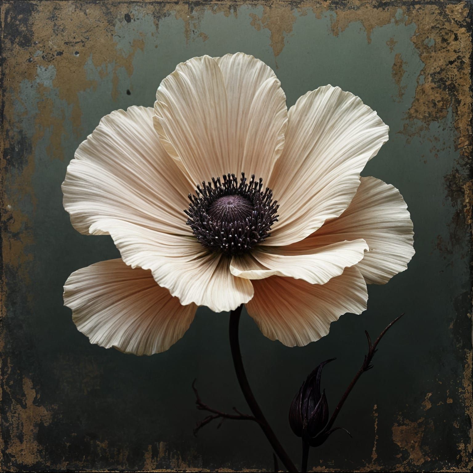 Dark Mixed Media Flower Blooms in Shadows