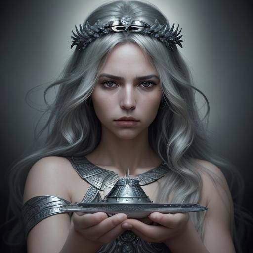 Nemesis, Goddess of Justice Portrait in Flowing Hair