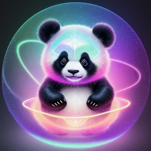 Cosmic Panda Holographic Illustration in Astral Style