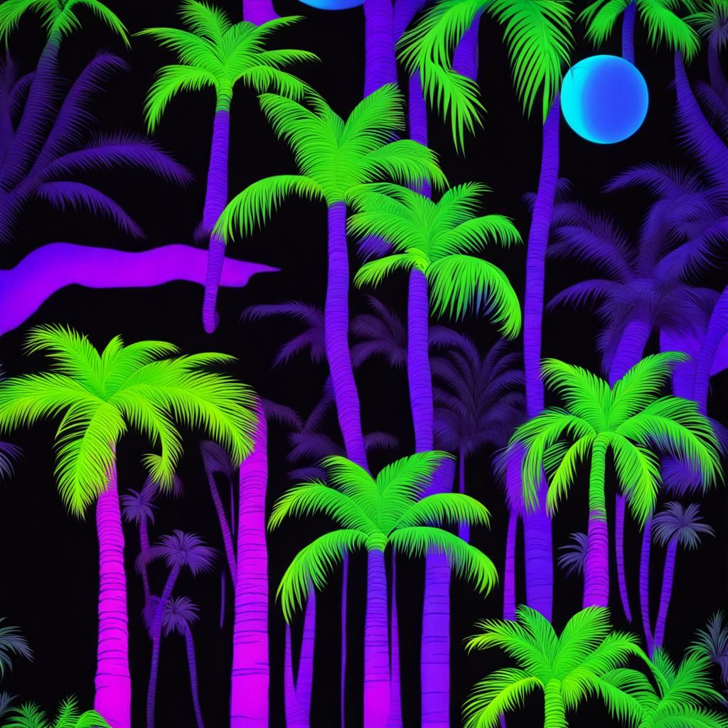 UV Reactive Black Light Palm Oasis