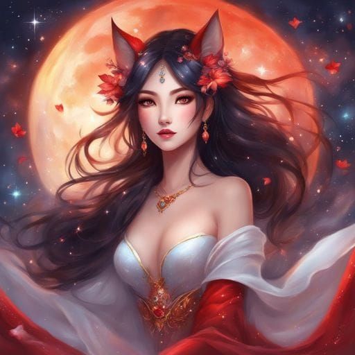 Beautiful Kitsune Portrait Under Starry Sky