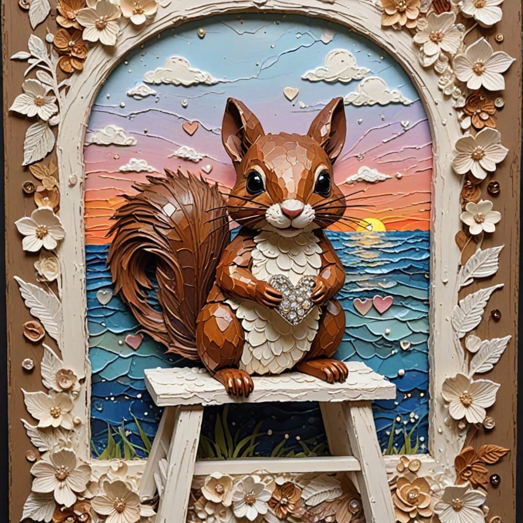 Impasto Sunset with Whimsical Creatures