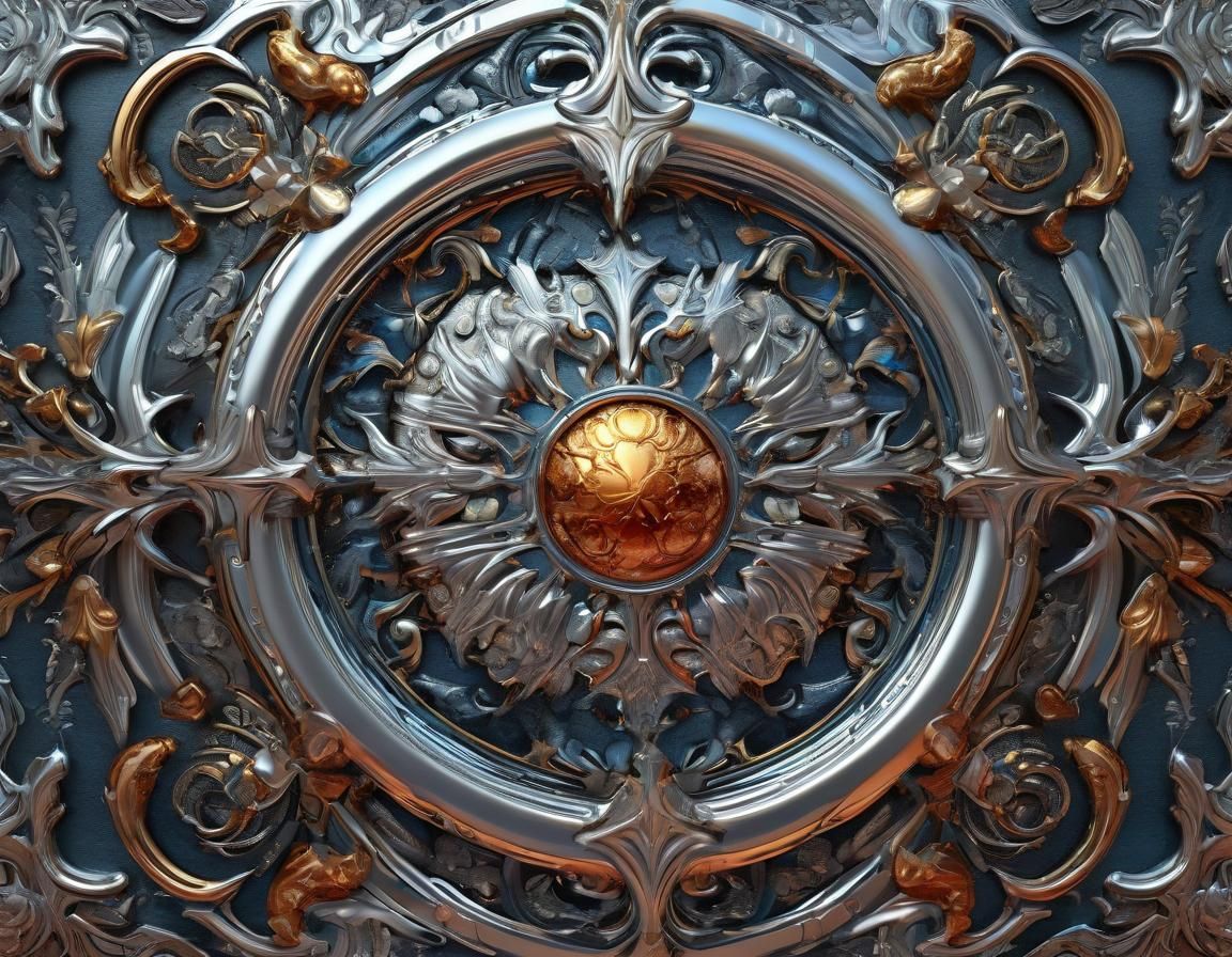 Embossed Chrome Art: Detailed Digital Fantasy Painting
