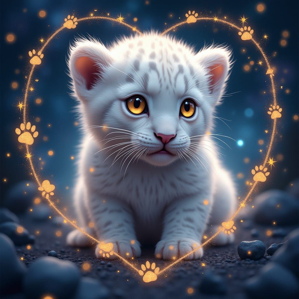 Whimsical Night Sky with Glittering Heart Border and Majesti...