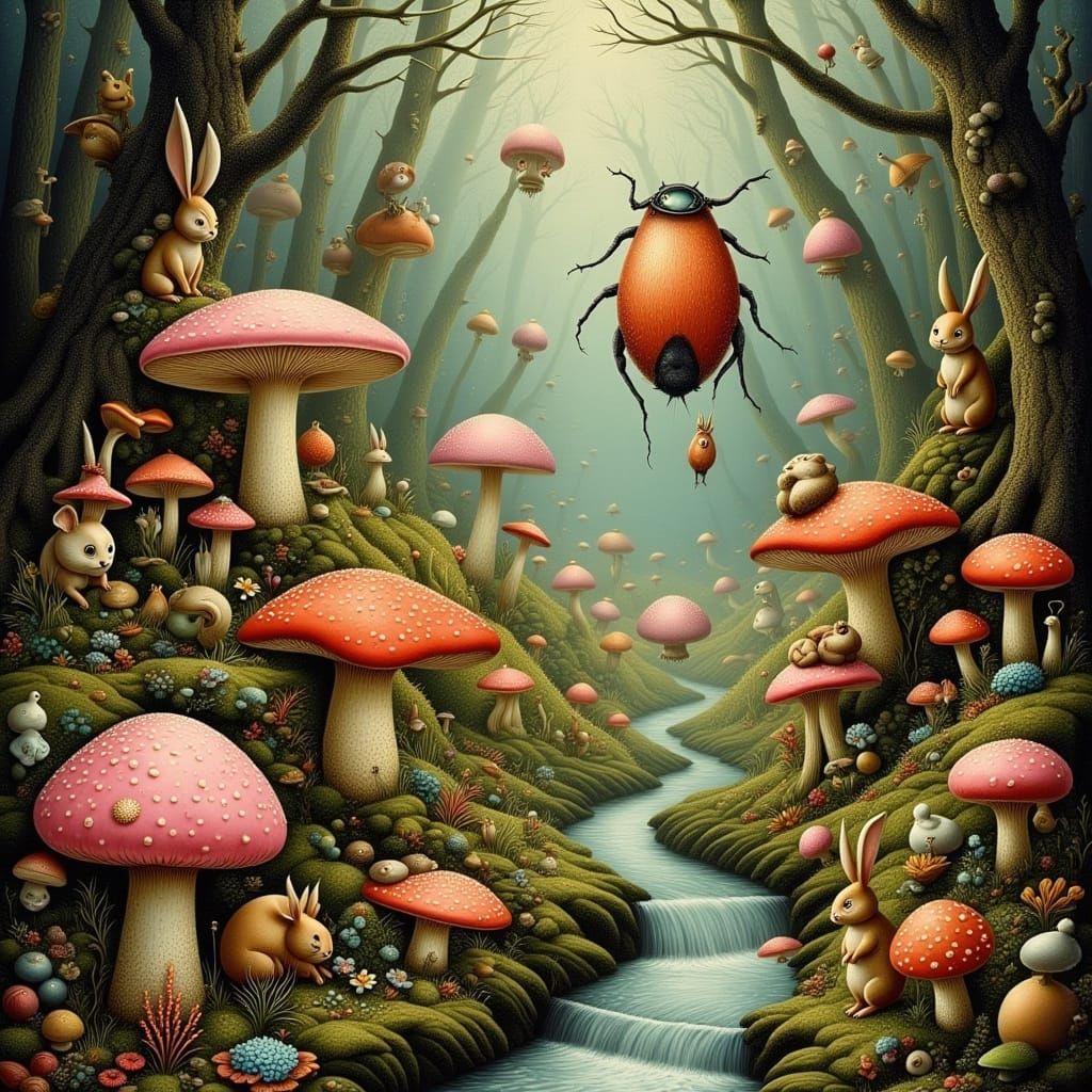 Surreal Fantasy World with Whimsical Creatures and Dreamlike...