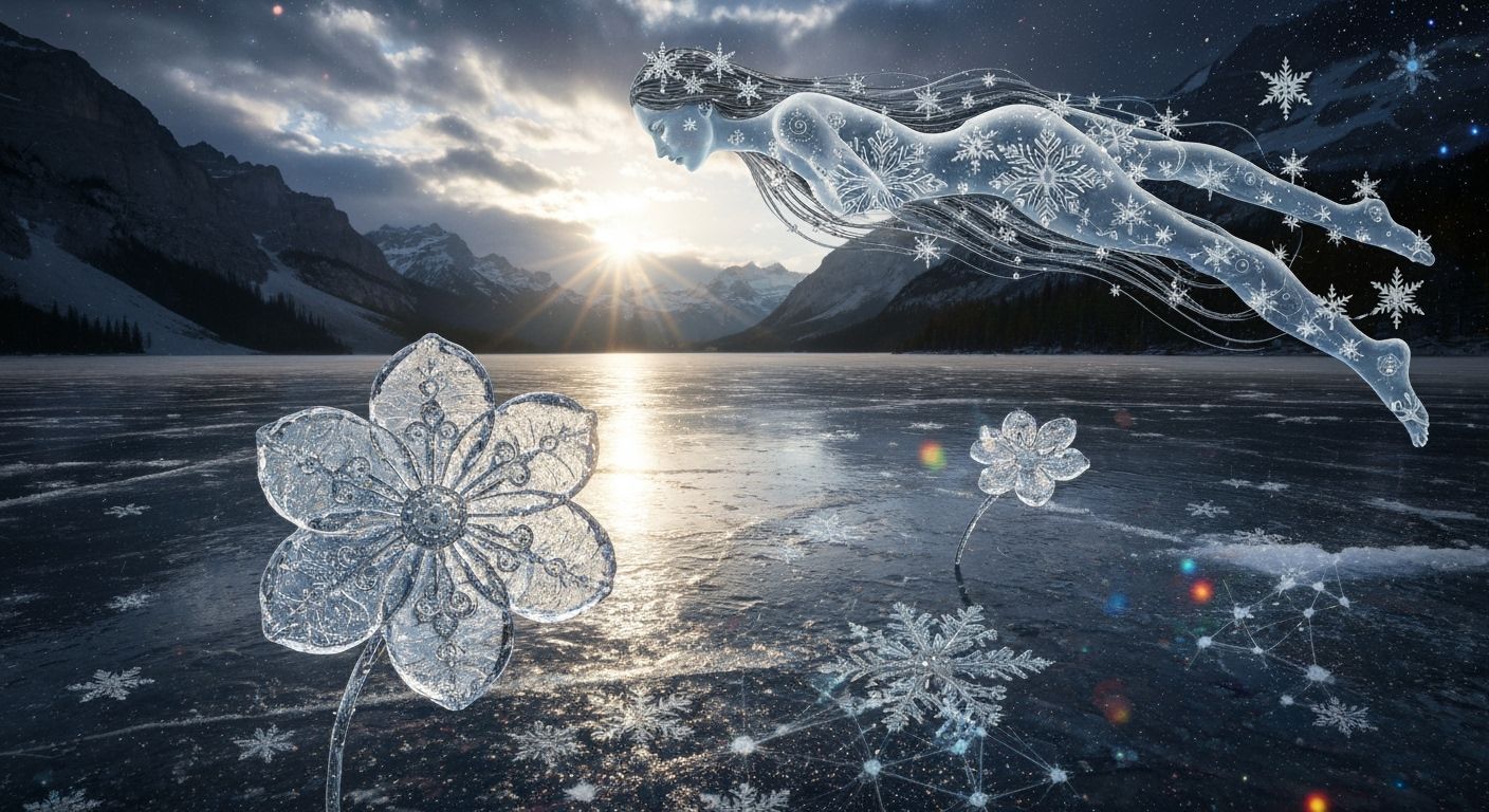 Surreal Ice Flower Garden on Frozen Lake