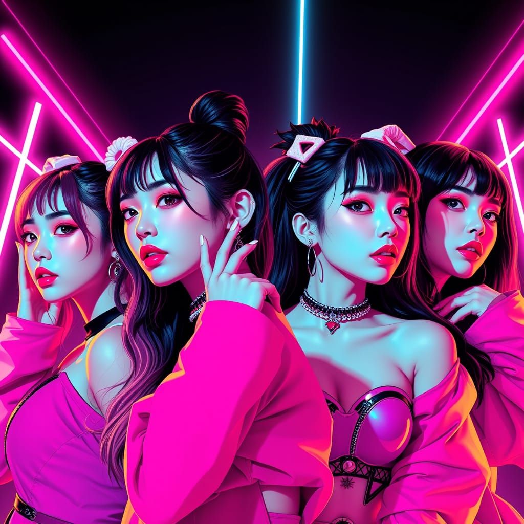 Blackpink in Futuristic Neon Digital Art