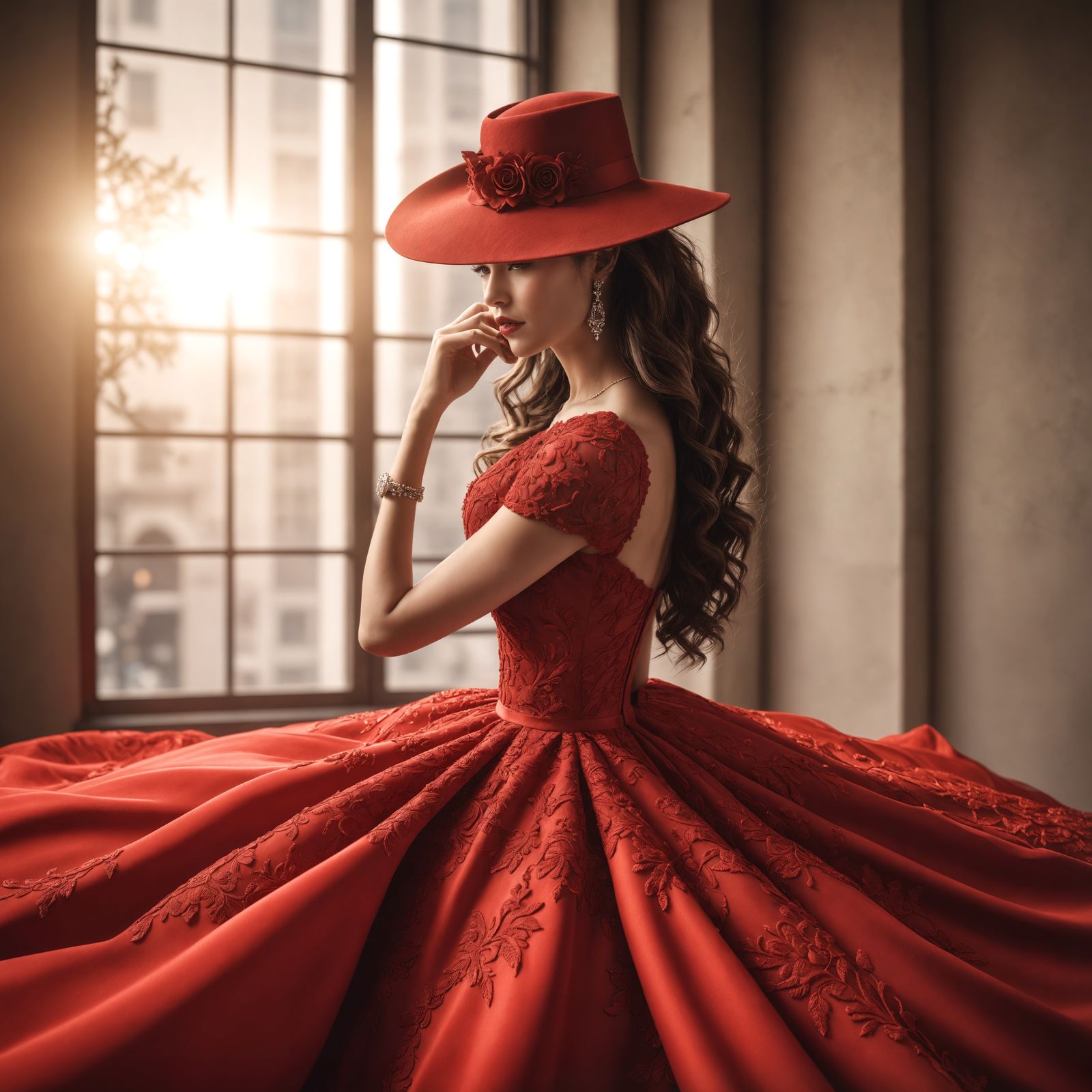 A Woman in Stunning Red Attire