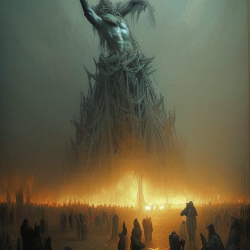 Burning Man in Horror Engraving Style