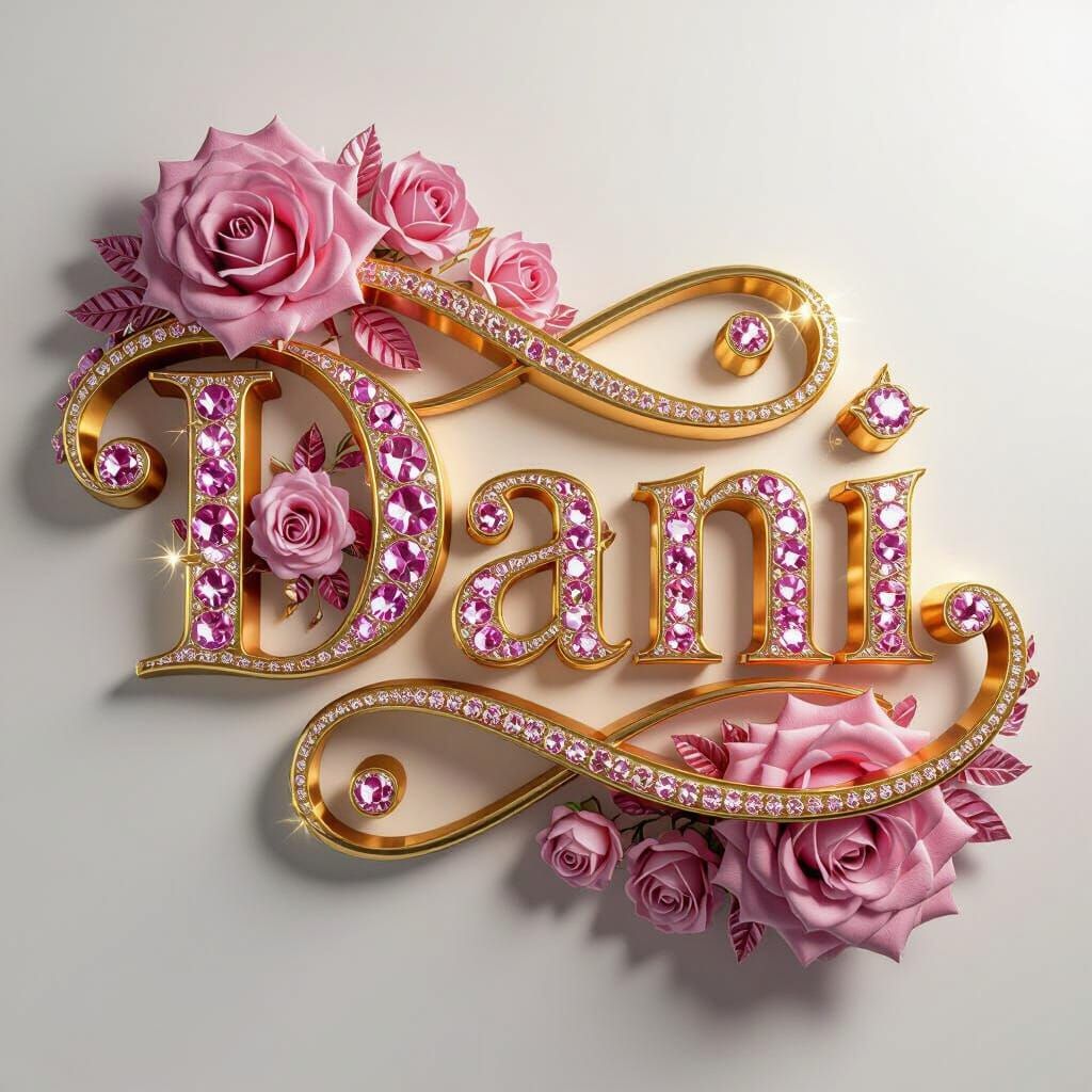 Luxurious Golden 'DANI' Typography Adorned with Diamonds and...