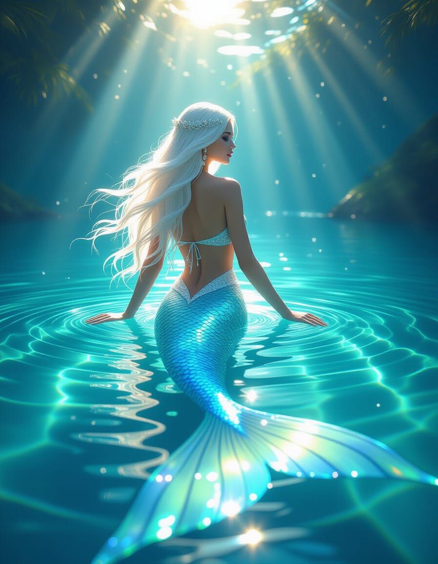 Ethereal Mermaid in Glowing Lagoon, Underwater Photography