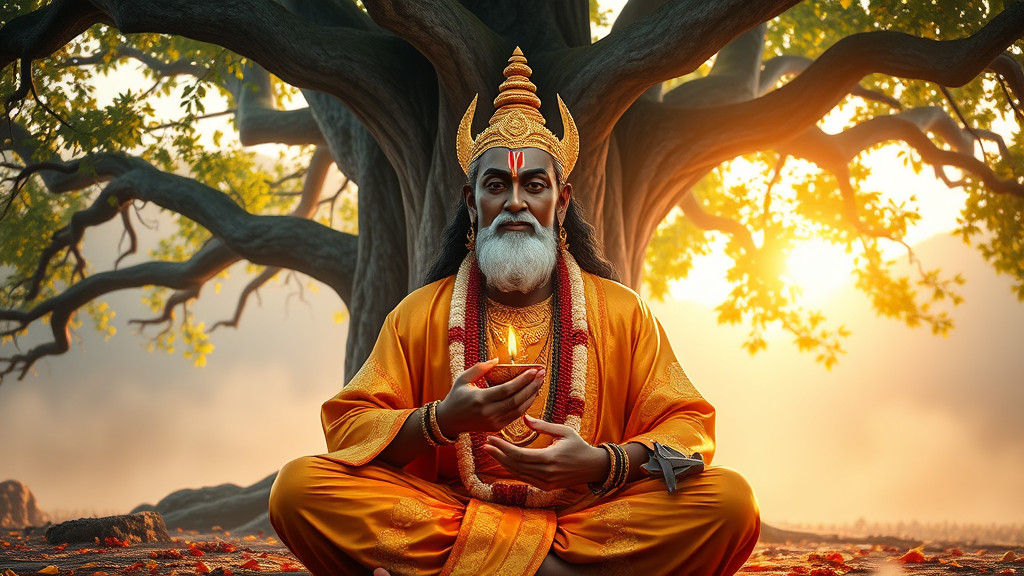 Brahma Performs Yagya Ritual in Ethereal Landscape