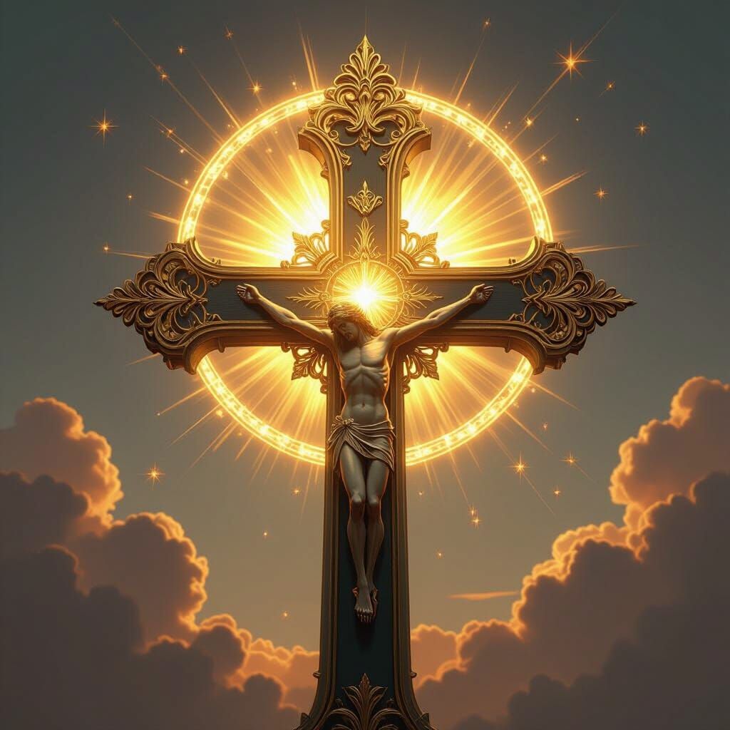 Majestic Cross with Gold Halo in Digital Art
