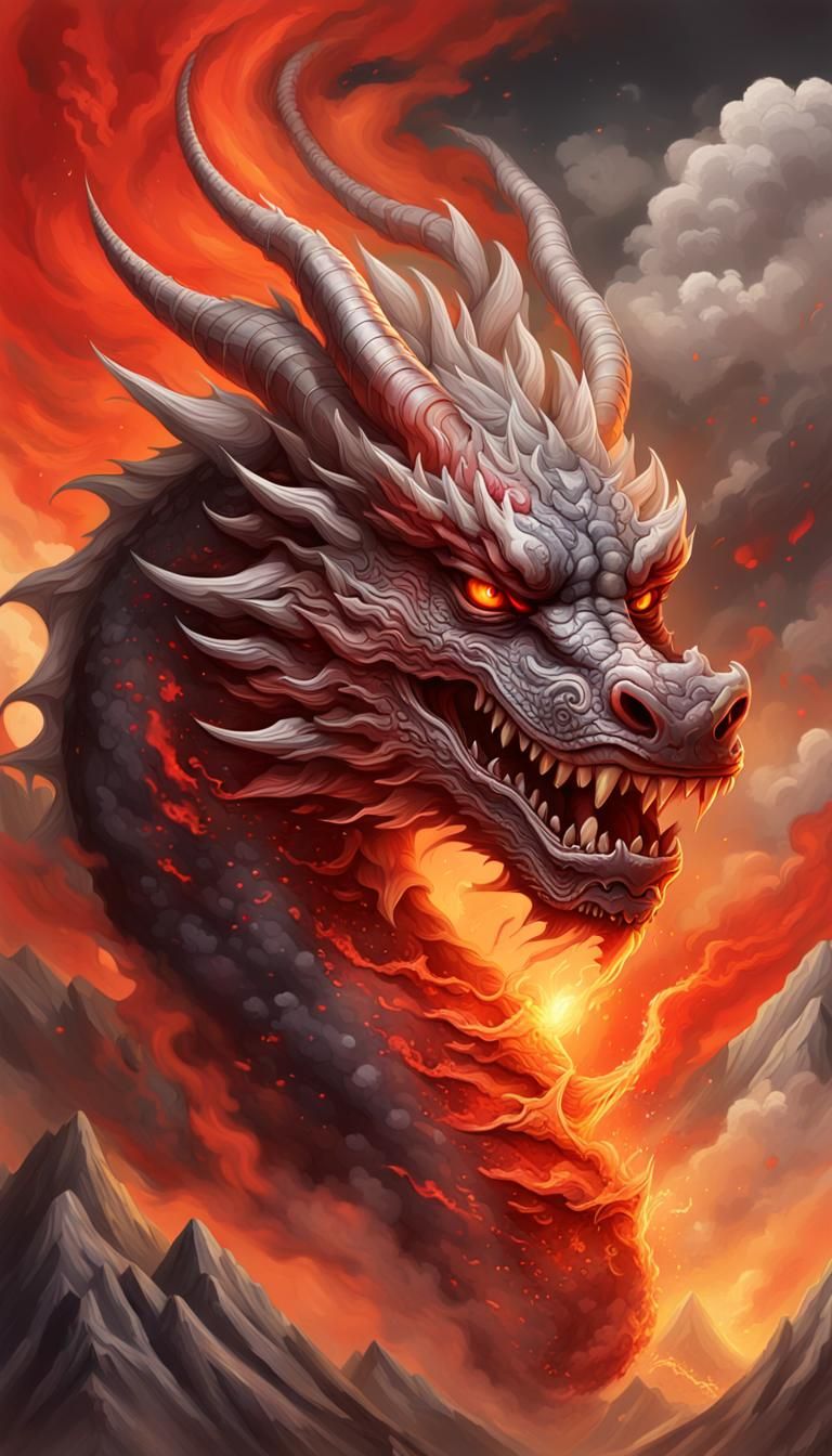 Volcanic Dragon Smoke Cloud with Fiery Demon
