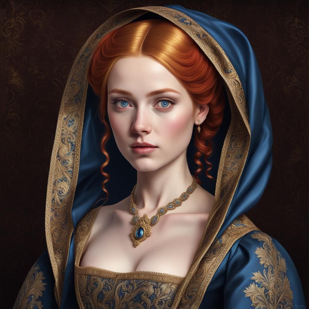 Tudor Era Woman in Brocade Gown
