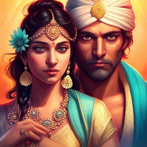 Radha Krishna Portrait in Hyperdetailed Digital Art