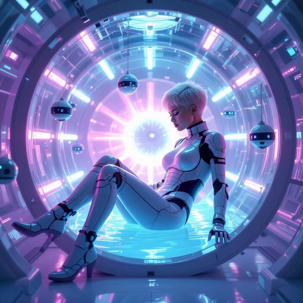 Woman in Cyberpunk Tank: 3D Rendered Art