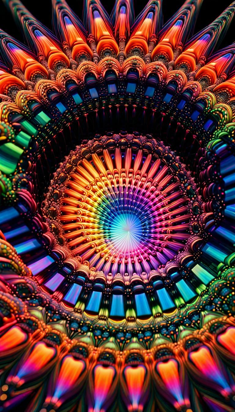 Iridescent Crystal Black Hole in Neon Rainbow Colors