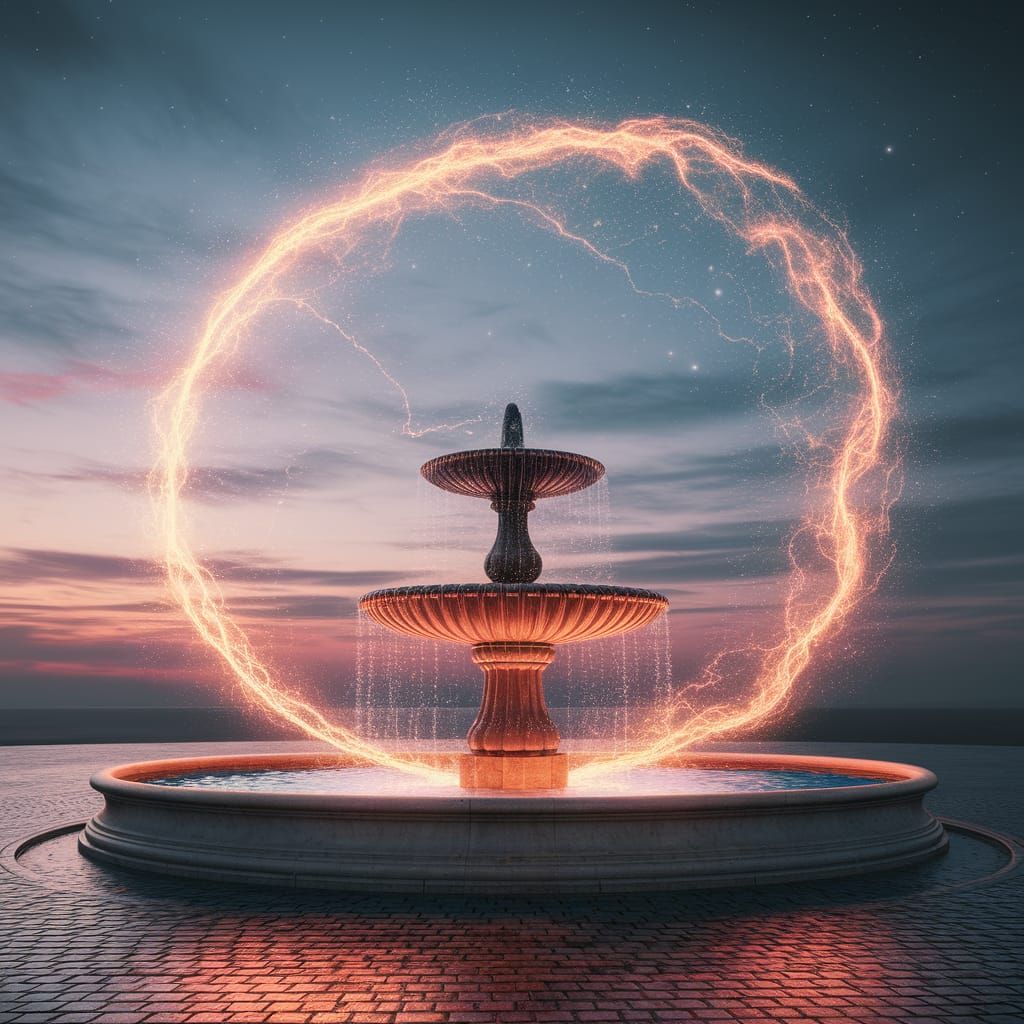 Nebula Fountain in City Square at Twilight