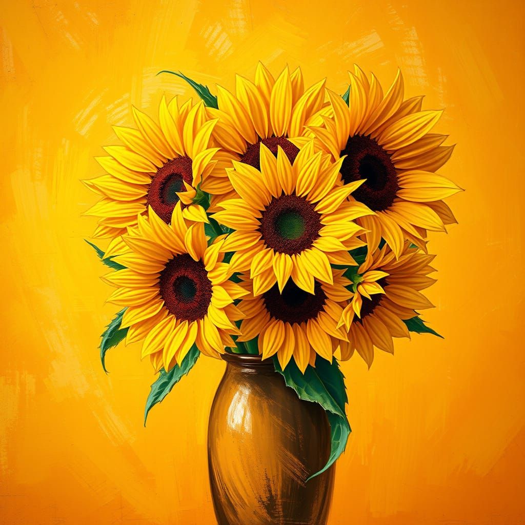 Vibrant Sunflowers in a Golden Vase