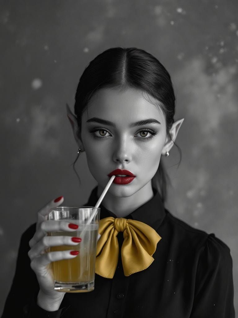 Surreal Grayscale Portrait with Red Accents in Man Ray Style