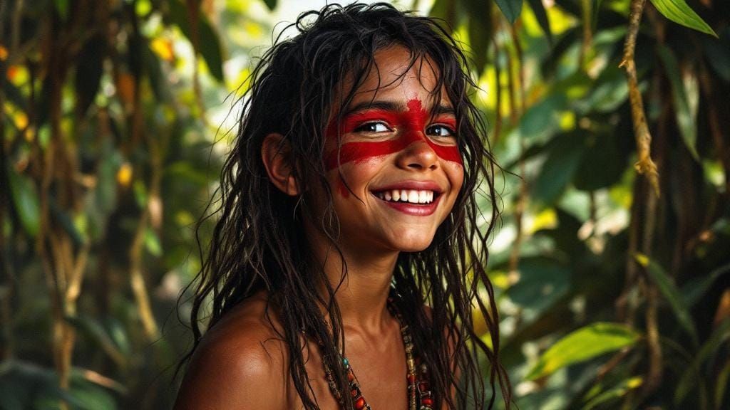 Amazon Tribe Boy Portrait in Gauguin Style