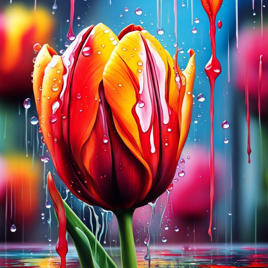 Raindrop on Tulip as Impressionist Graffiti Art