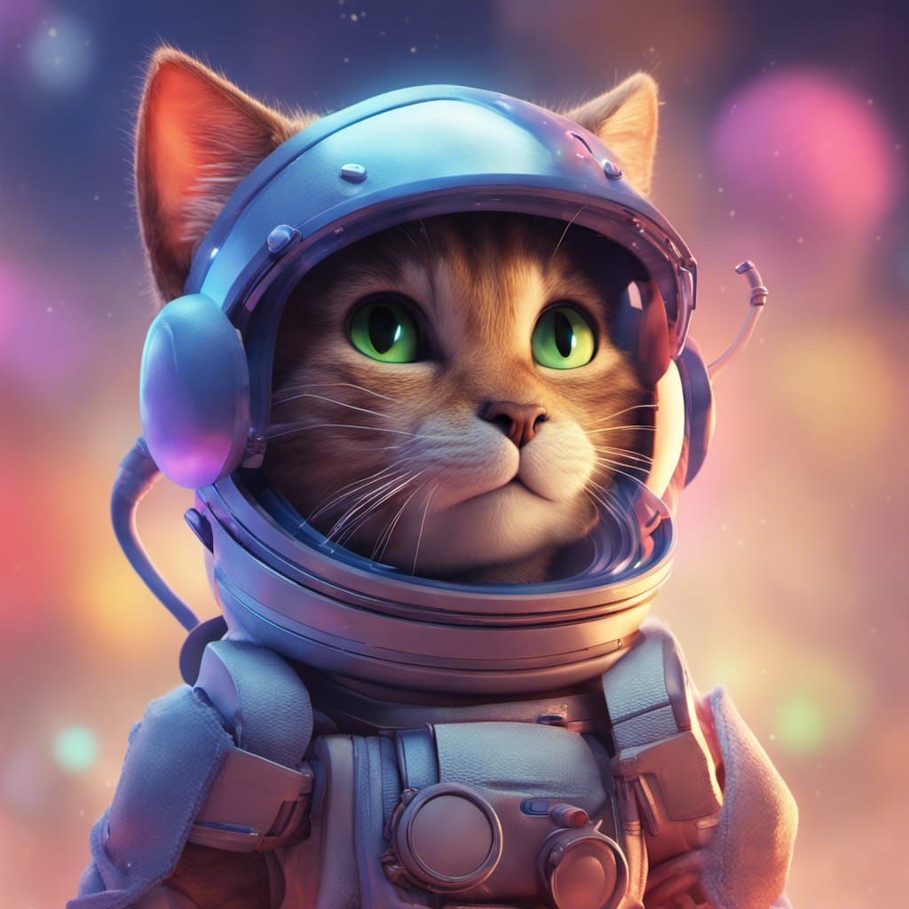 Space Cat in 3D Style of Pixar Concept Art