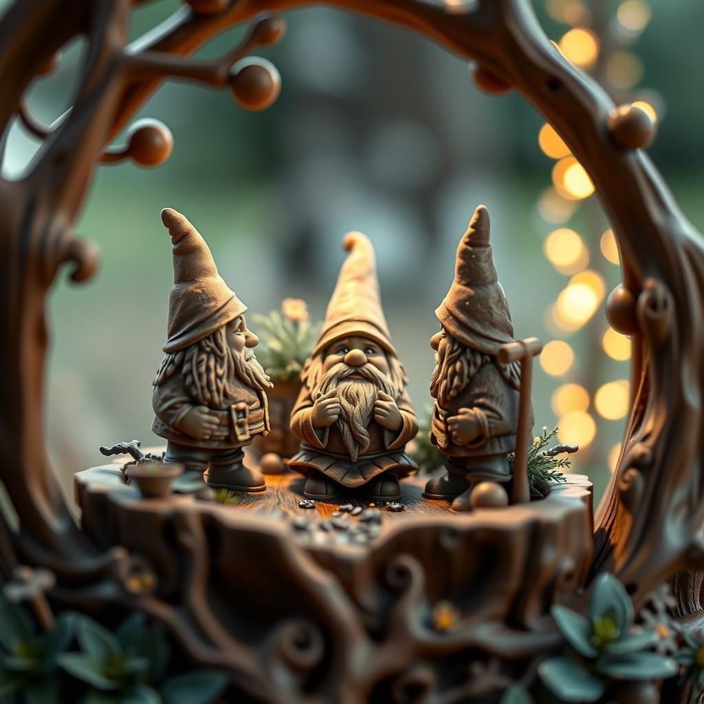 Gnomes in Garden: 3D Wood Carving