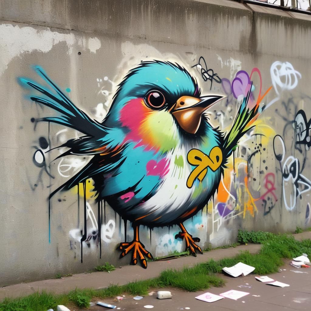 Street Art Bird Amidst Graffiti Tagging