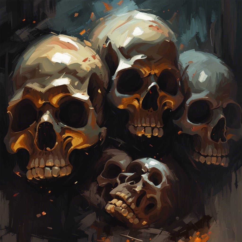 Majestic Skulls: An Oil Painting in Ghibli Style