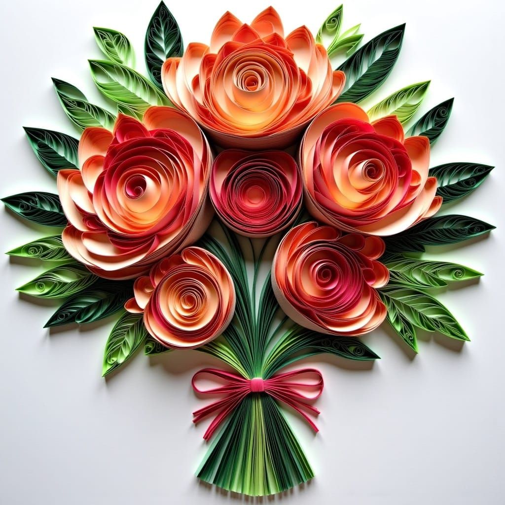 Intricate Quilled Rose Bouquet
