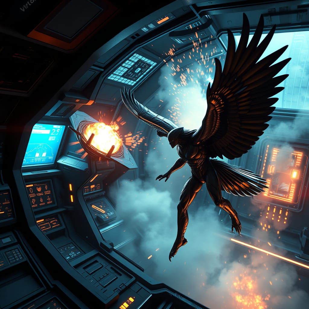 Hawkman Sets Charges in Futuristic Space Station, Hyperreali...