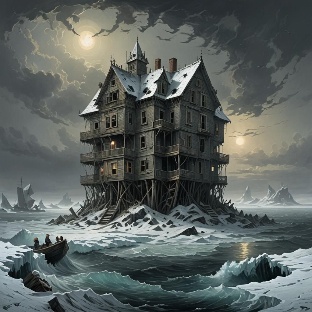 Creepy House on Island in Polar Ocean