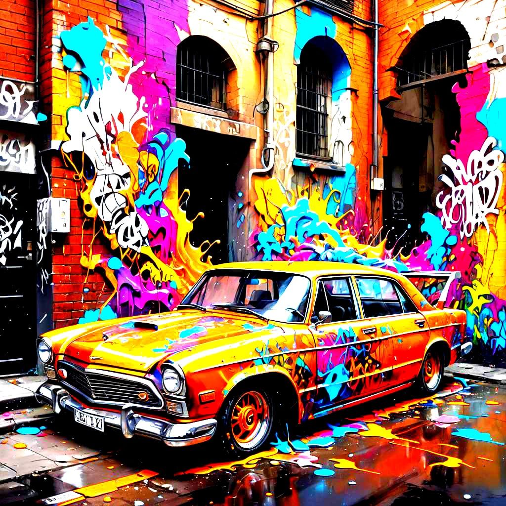 Luxury Car in Cosmic Graffiti Art Style
