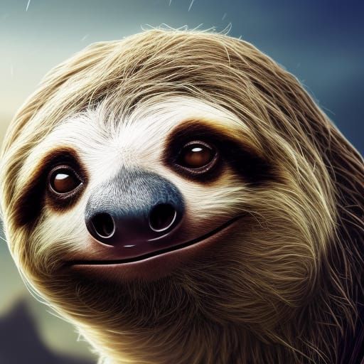 Sloth in a Cinematic Fantasy Landscape