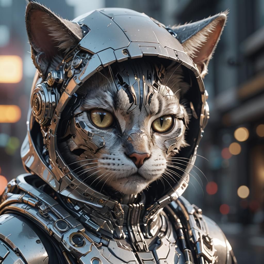 Futuristic Cat-Human Hybrid with Hoodie in 8K