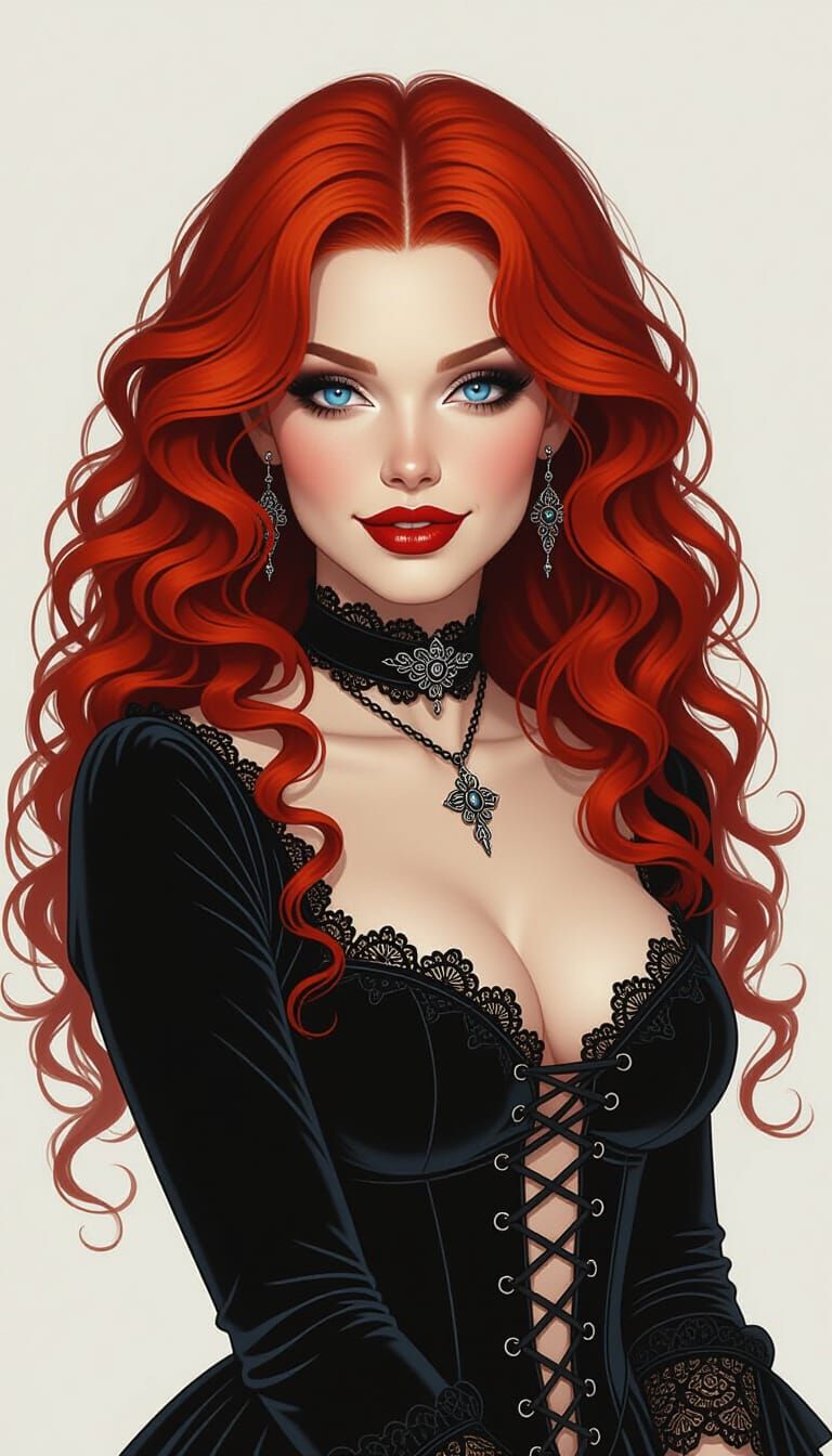 Goth Woman Portrait with Electric Blue Eyes