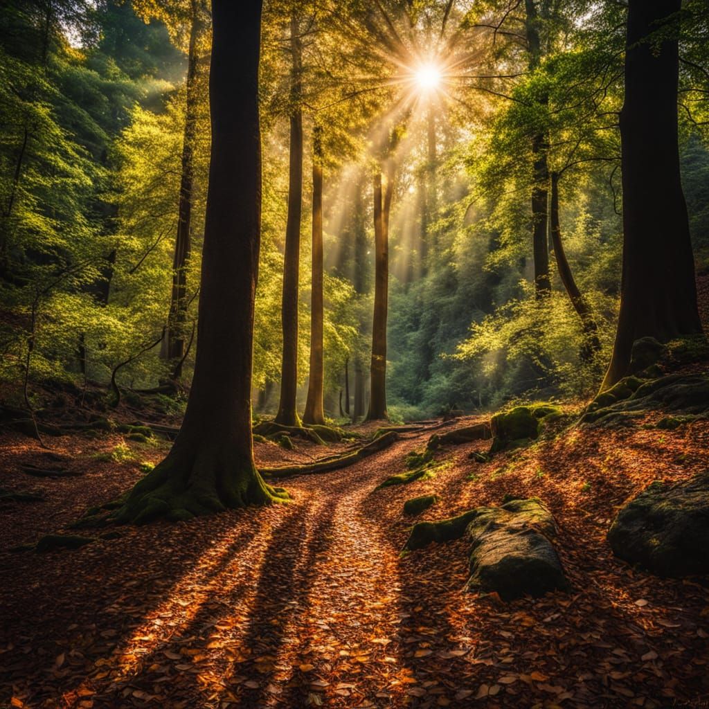 Vibrant Forest Scene in Natural Light: Photography