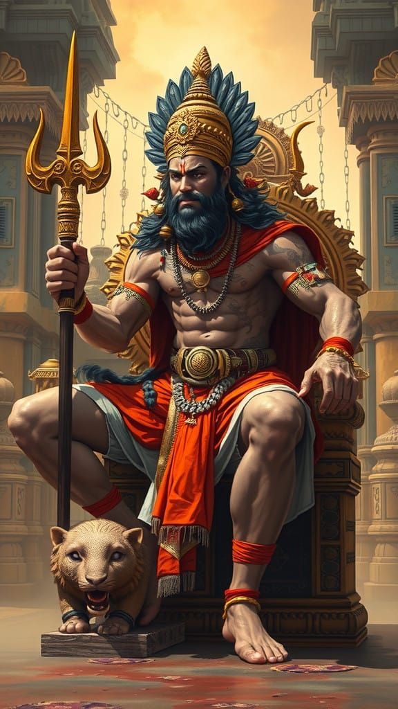Mighty Hindu Deity in Ancient Temple Regalia