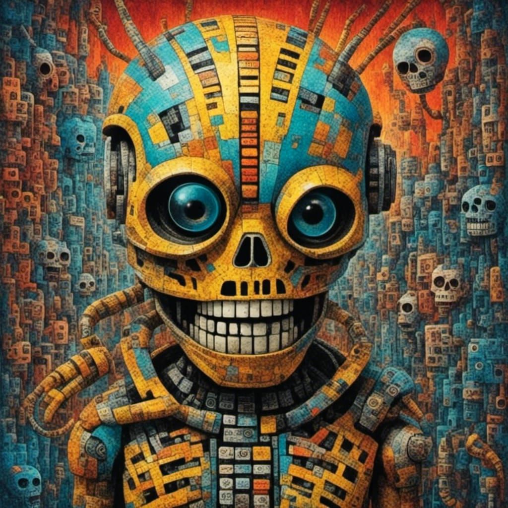 Android Doll Inspired by Dubuffet's Art