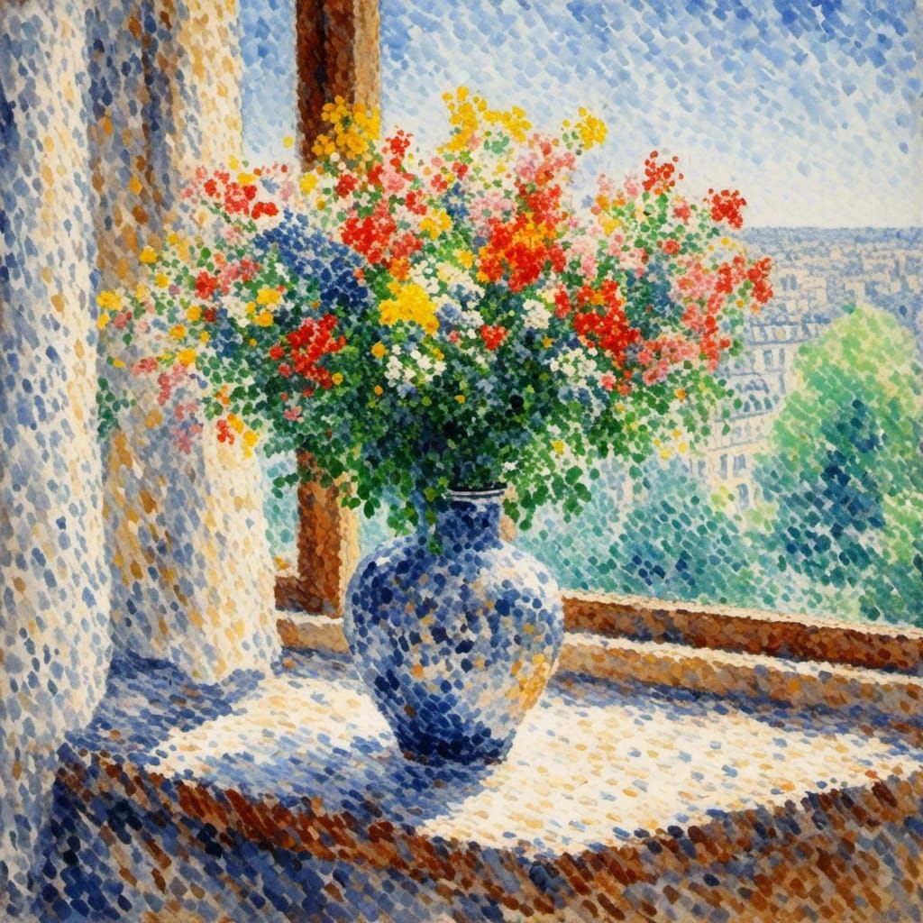 Parisian Window: A Fauvist Impression of Flowers