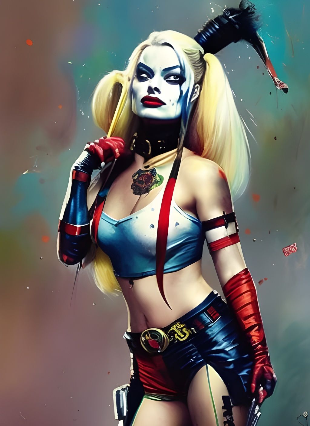 Harley Quinn Crayon Caricature in Album Art Style