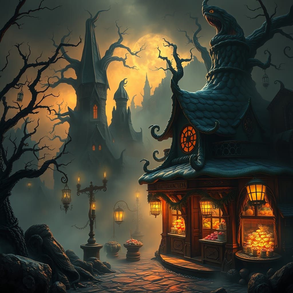 Mystical Candy Shop in Dark Fantasy Realm