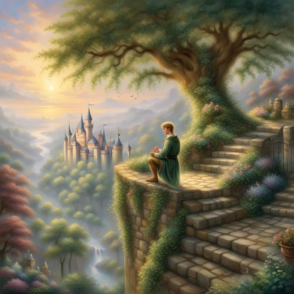 Elf Escaping Garden in Ethereal Fantasy Style